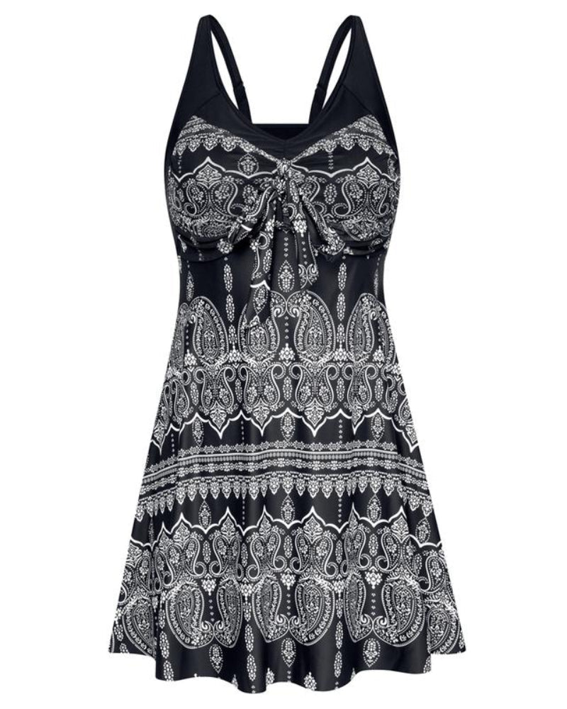 Plus Size Women's Two-Piece Swim Dress with Tummy Control - Floral Print Tankini Swimsuit Set with Boyshort Bottoms