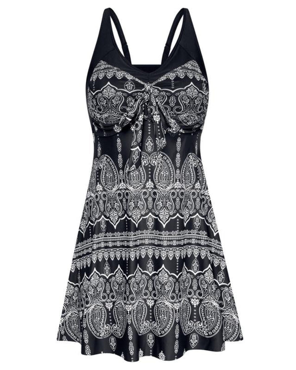 Plus Size Women's Two-Piece Swim Dress with Tummy Control - Floral Print Tankini Swimsuit Set with Boyshort Bottoms