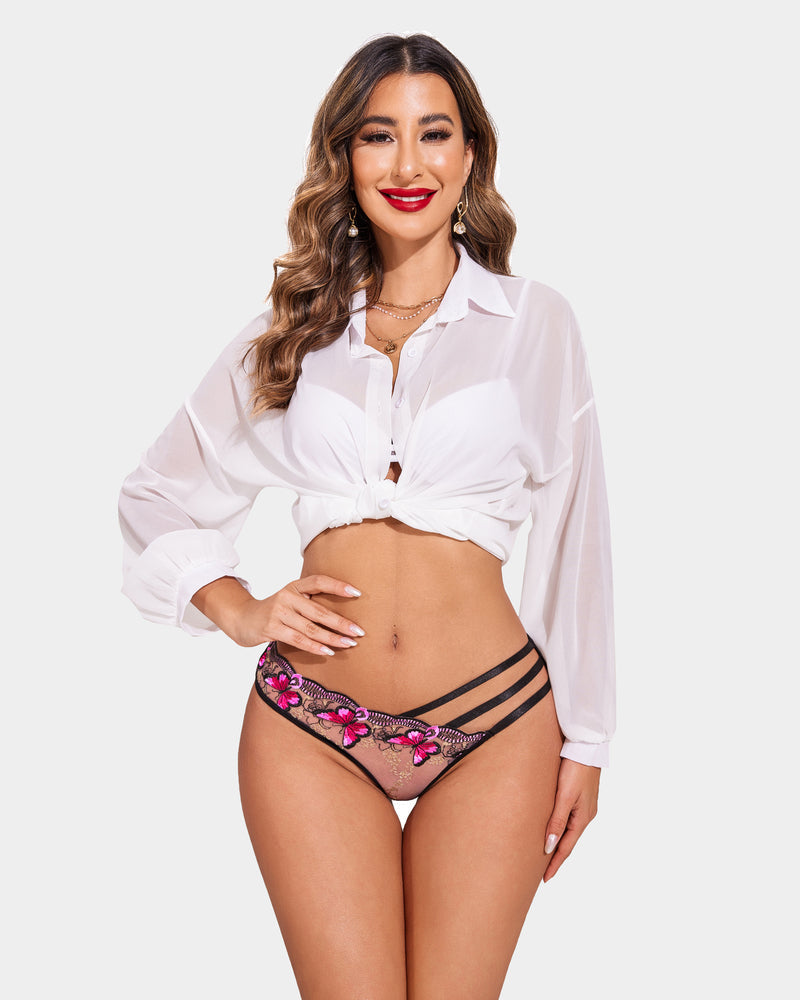 Delicate Butterfly-Embroidered Mesh Panties