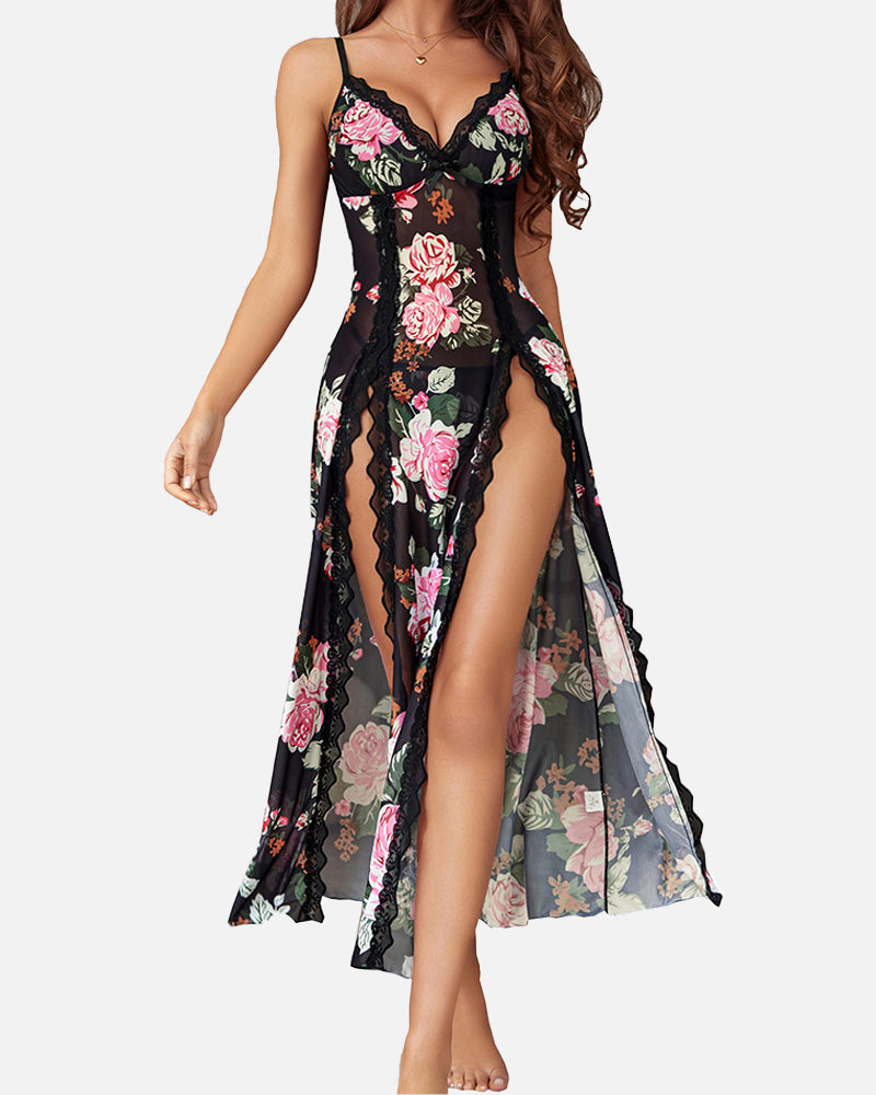 Sultry Mesh V-Neck Nightdress with a Flirty Side Slit Secondary image