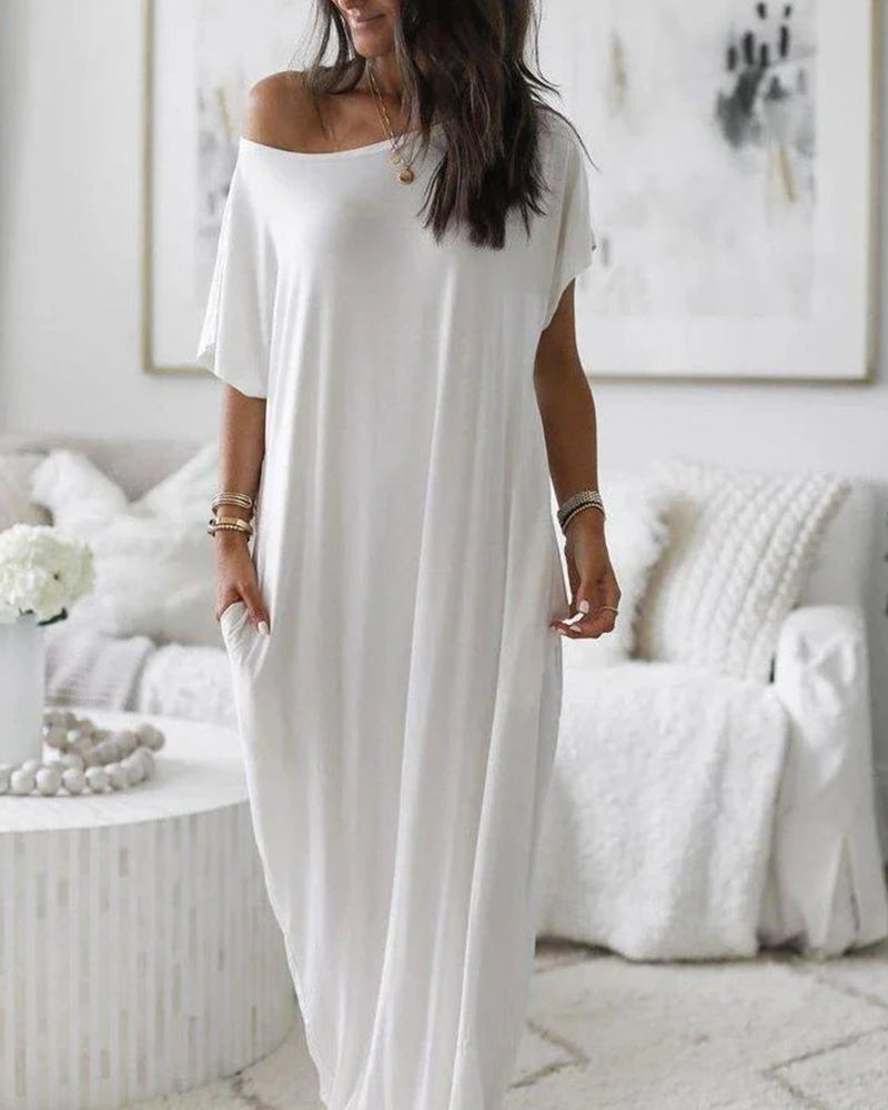 Women's Solid Color Batwing Sleeve Casual Nightdress - Cozy Sleepwear