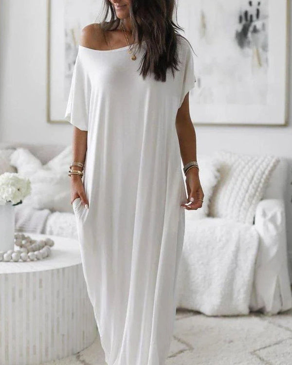Women's Solid Color Batwing Sleeve Casual Nightdress - Cozy Sleepwear