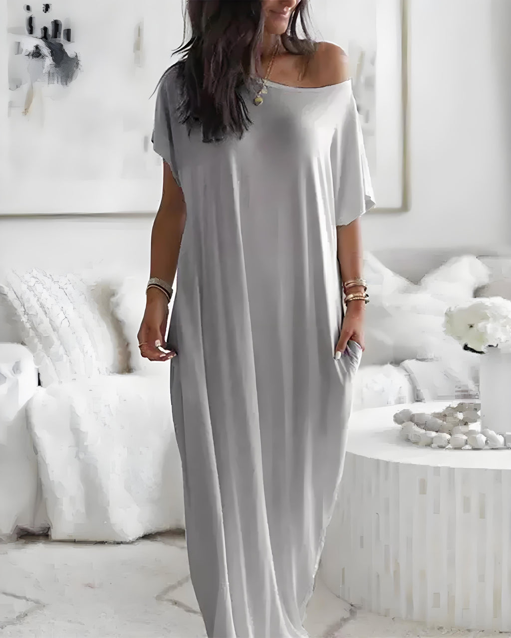 Women's Solid Color Batwing Sleeve Casual Nightdress - Cozy Sleepwear