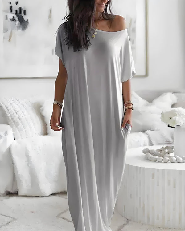 Women's Solid Color Batwing Sleeve Casual Nightdress - Cozy Sleepwear