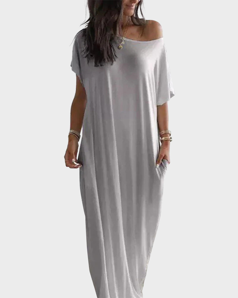 Women's Solid Color Batwing Sleeve Casual Nightdress - Cozy Sleepwear