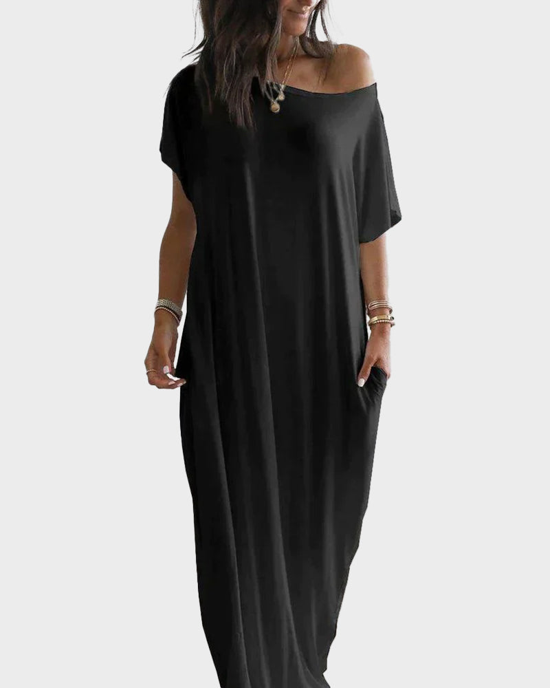 Women's Solid Color Batwing Sleeve Casual Nightdress - Cozy Sleepwear