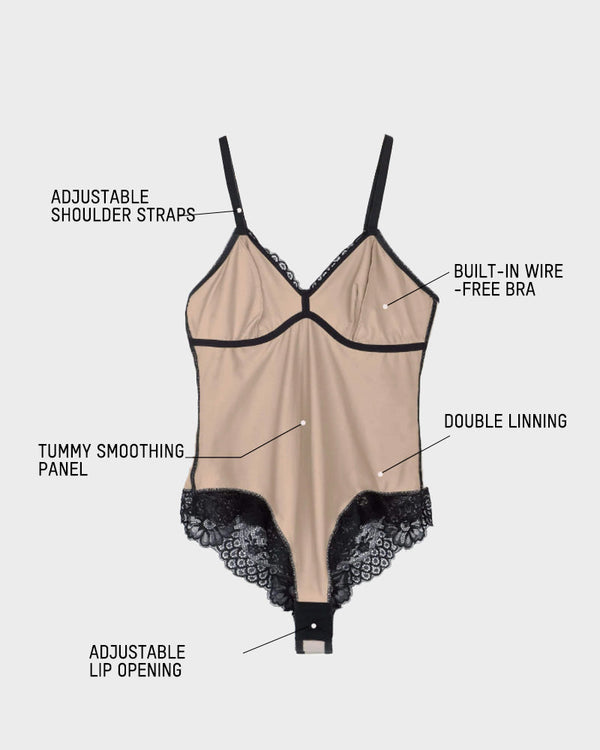 Sultry Deep-V Lace Sculpting Thong Bodysuit