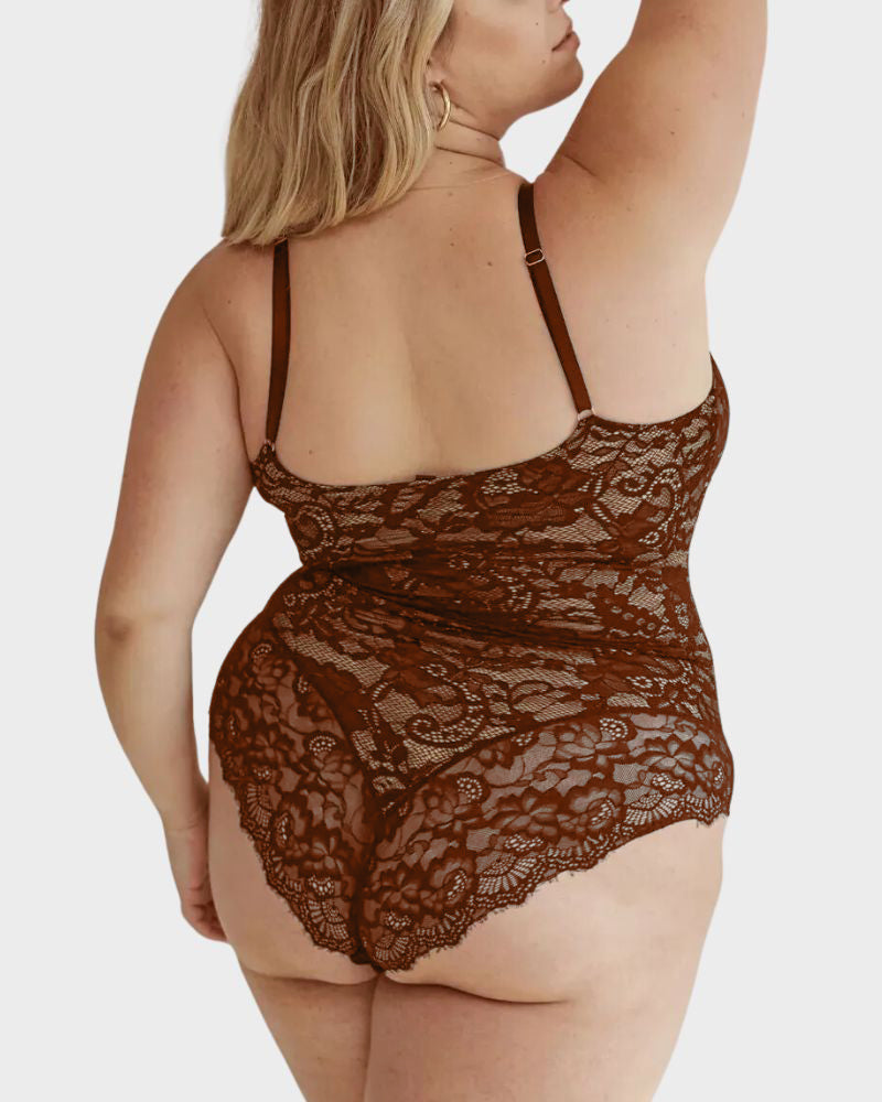 Sultry Deep-V Lace Sculpting Thong Bodysuit