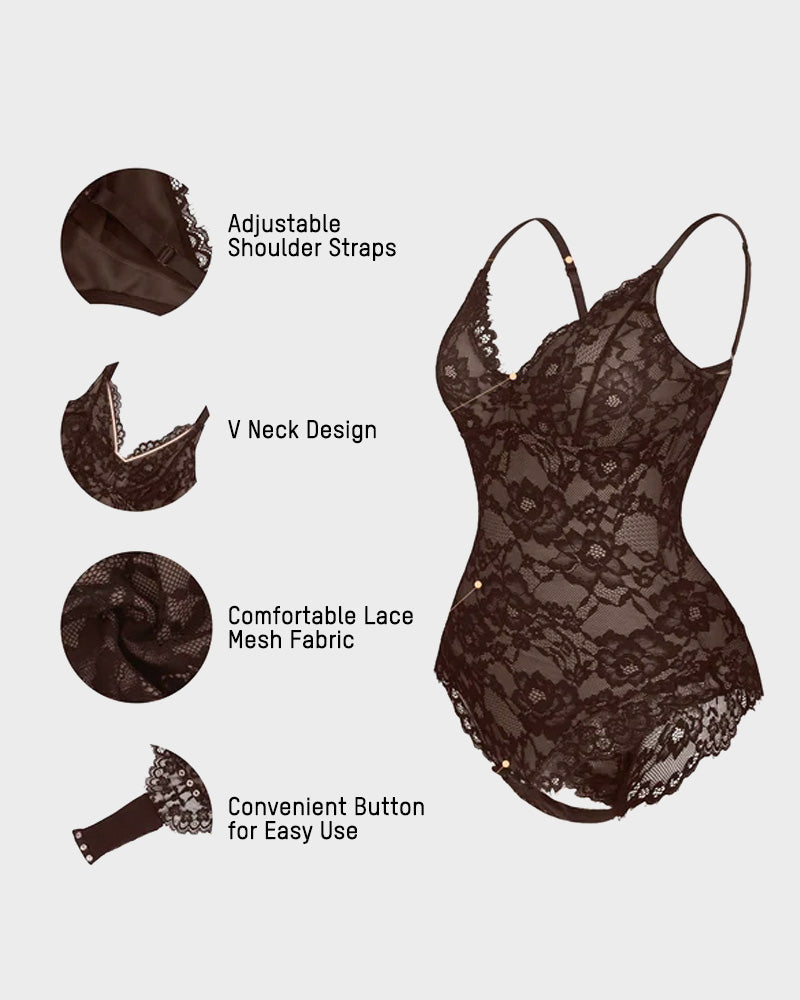 Sultry Deep-V Lace Sculpting Thong Bodysuit