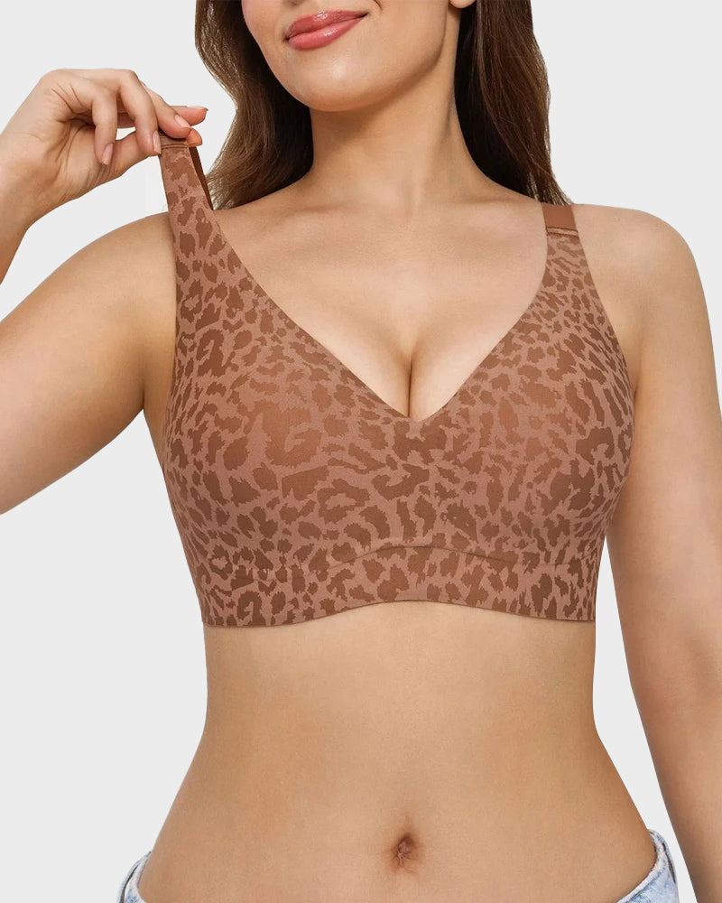 Wireless Leopard-Print V-Neck Contour Bra