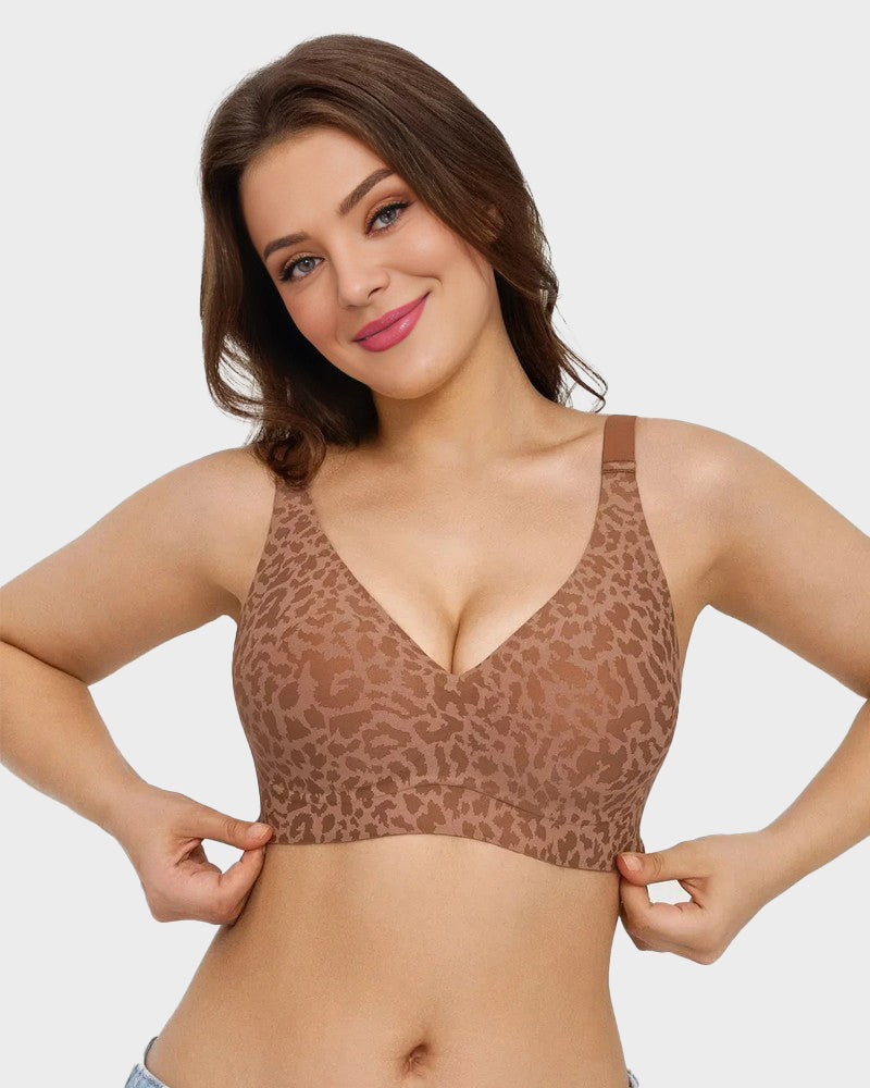Wireless Leopard-Print V-Neck Contour Bra