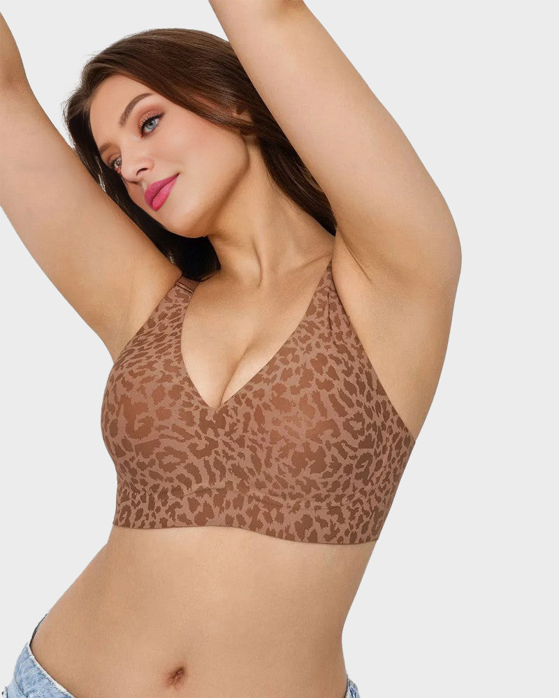 Wireless Leopard-Print V-Neck Contour Bra