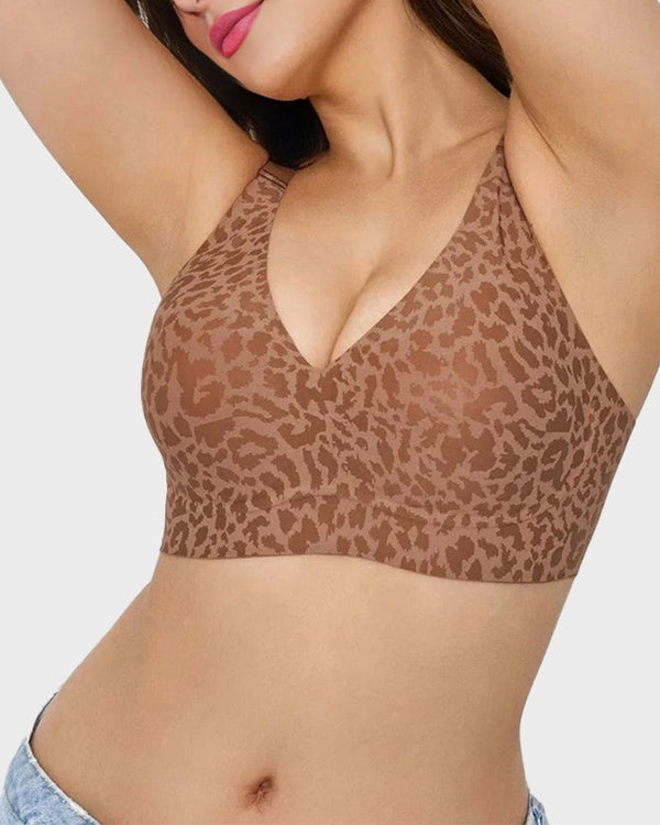 Wireless Leopard-Print V-Neck Contour Bra