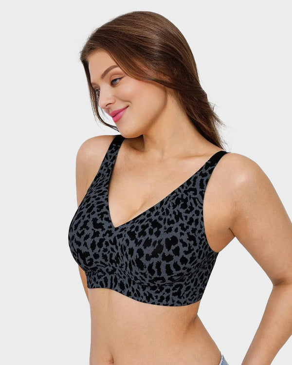 Wireless Leopard-Print V-Neck Contour Bra