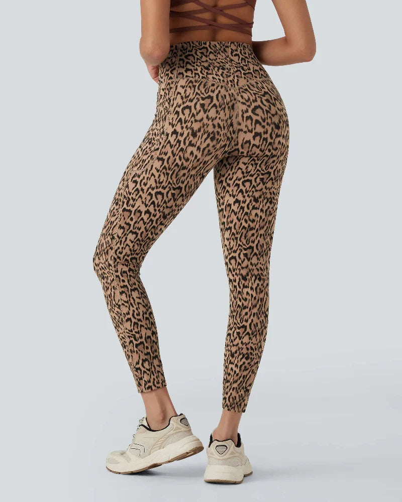 Leopard-Print High-Waisted Tummy-Control Workout Leggings with Convenient Side Pockets
