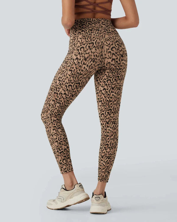 Leopard-Print High-Waisted Tummy-Control Workout Leggings with Convenient Side Pockets