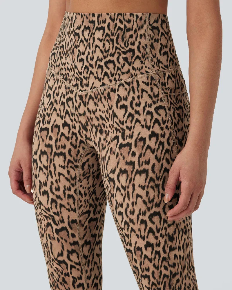 Leopard-Print High-Waisted Tummy-Control Workout Leggings with Convenient Side Pockets