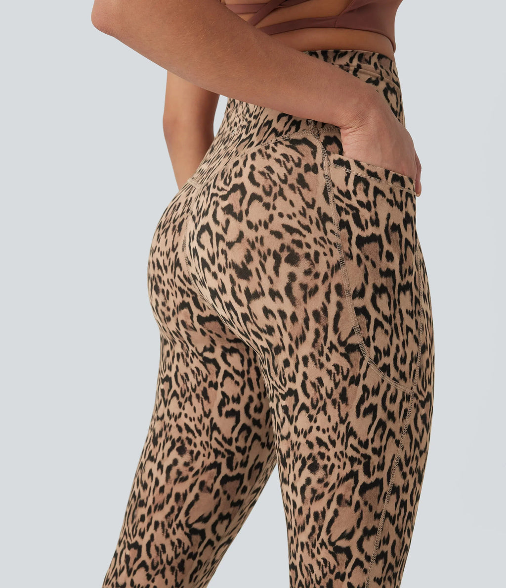 Leopard-Print High-Waisted Tummy-Control Workout Leggings with Convenient Side Pockets