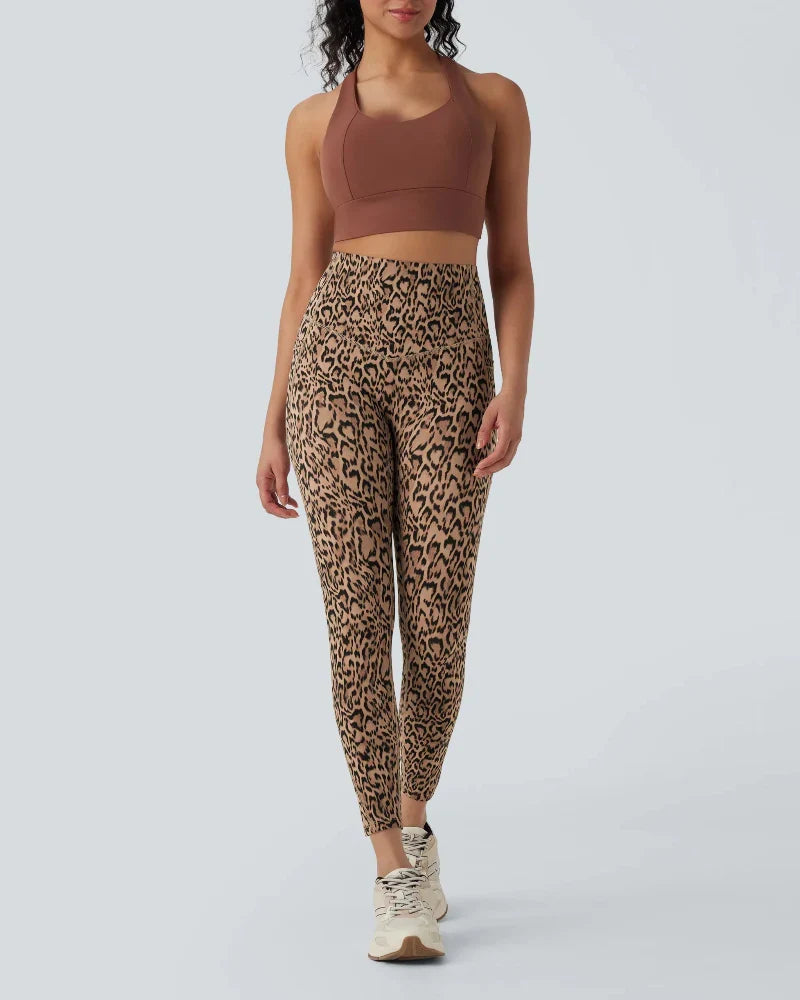 Leopard-Print High-Waisted Tummy-Control Workout Leggings with Convenient Side Pockets