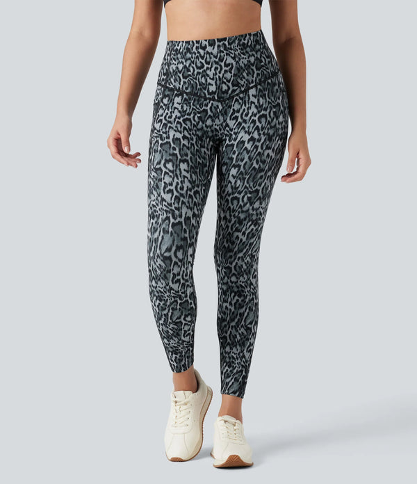 Leopard-Print High-Waisted Tummy-Control Workout Leggings with Convenient Side Pockets