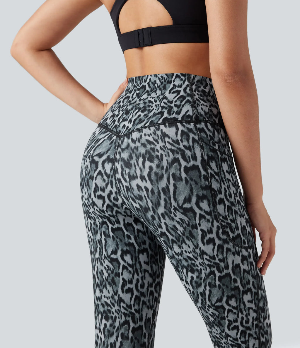 Leopard-Print High-Waisted Tummy-Control Workout Leggings with Convenient Side Pockets
