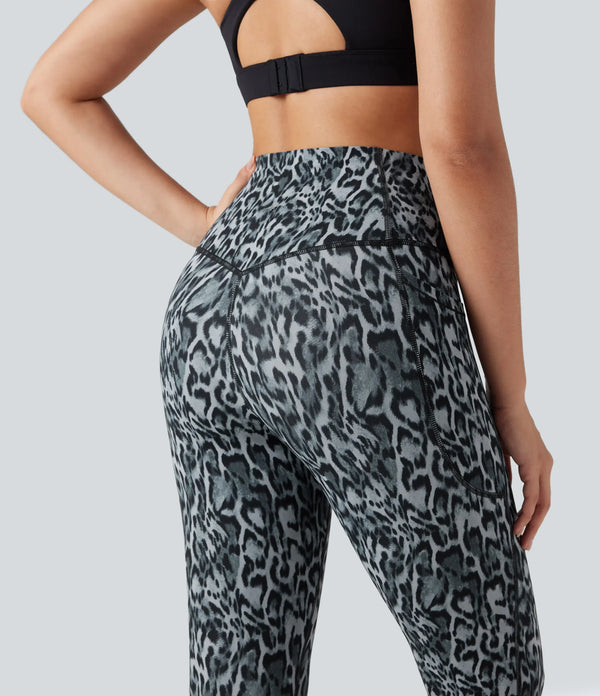 Leopard-Print High-Waisted Tummy-Control Workout Leggings with Convenient Side Pockets