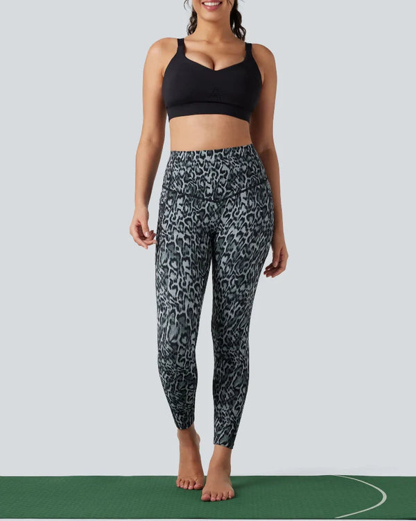 Leopard-Print High-Waisted Tummy-Control Workout Leggings with Convenient Side Pockets