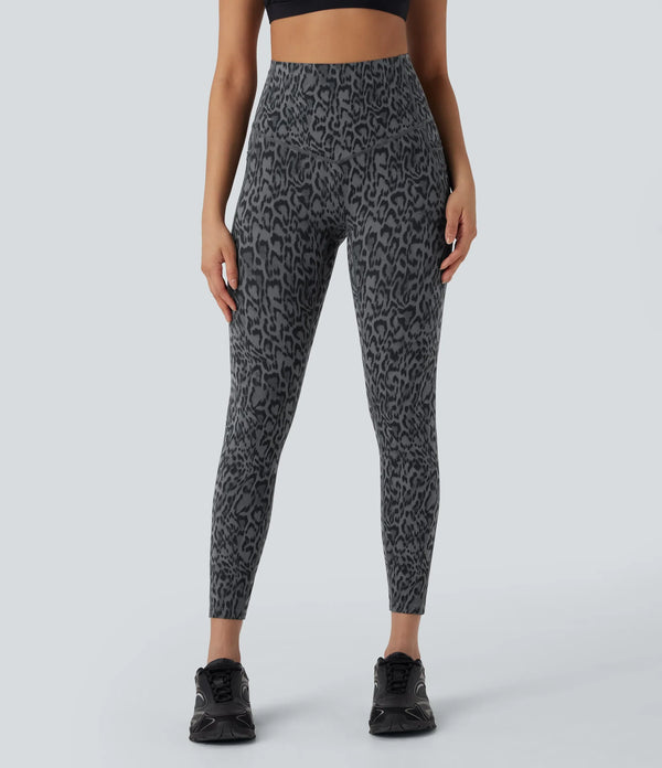 Leopard-Print High-Waisted Tummy-Control Workout Leggings with Convenient Side Pockets