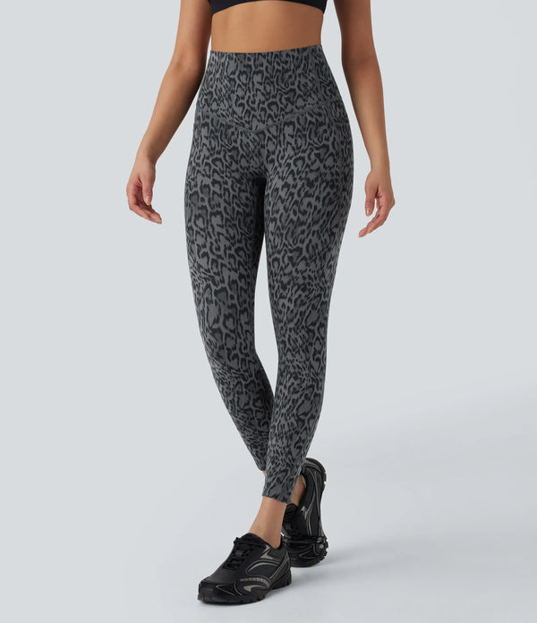 Leopard-Print High-Waisted Tummy-Control Workout Leggings with Convenient Side Pockets