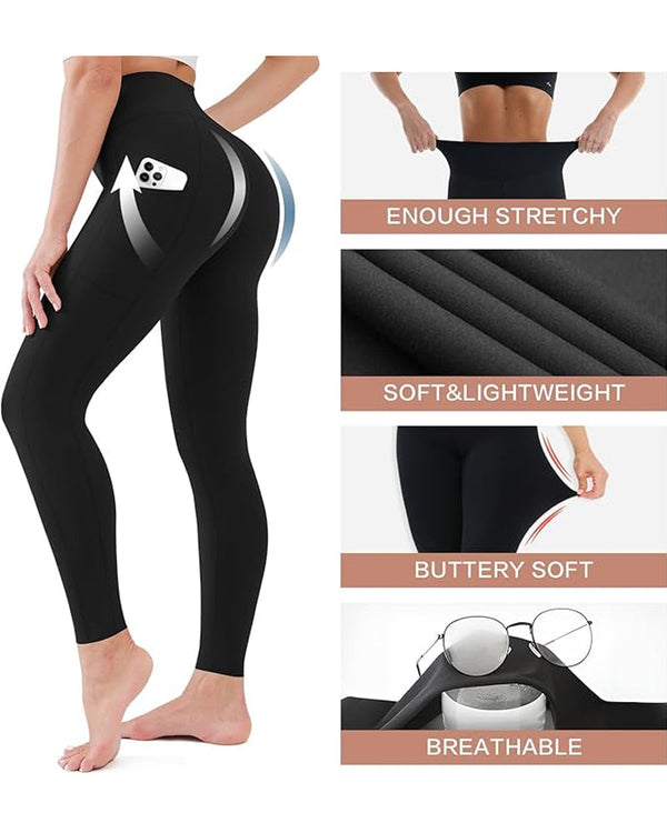 Leopard-Print High-Waisted Tummy-Control Workout Leggings with Convenient Side Pockets