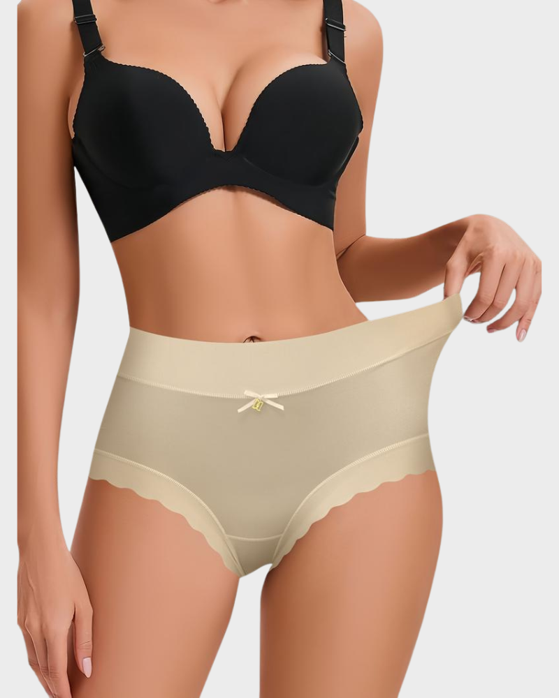 Luxurious Silky High-Waist Seamless Briefs with Elegant Scalloped Edges – 6-Pack