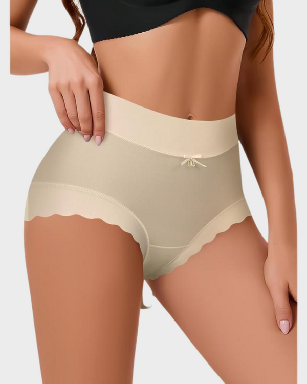Luxurious Silky High-Waist Seamless Briefs with Elegant Scalloped Edges – 6-Pack