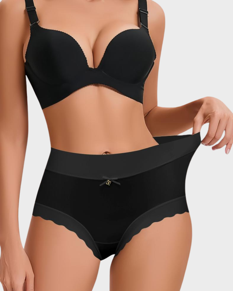 Luxurious Silky High-Waist Seamless Briefs with Elegant Scalloped Edges – 6-Pack