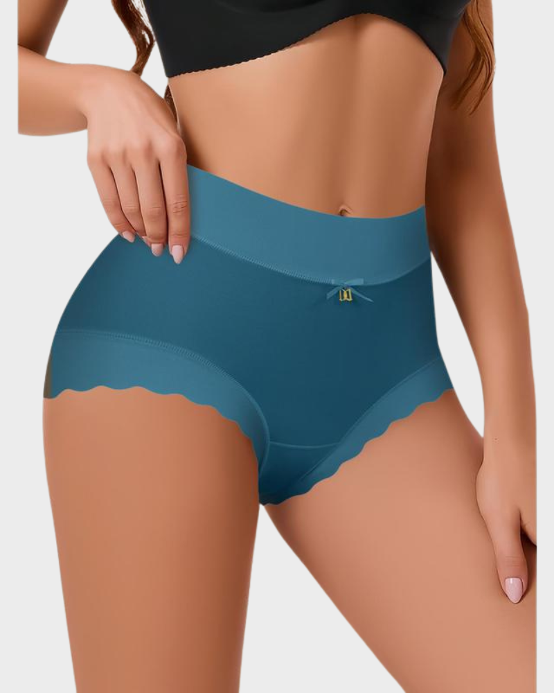 Luxurious Silky High-Waist Seamless Briefs with Elegant Scalloped Edges – 6-Pack