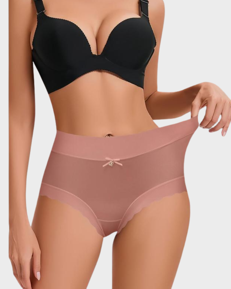 Luxurious Silky High-Waist Seamless Briefs with Elegant Scalloped Edges – 6-Pack