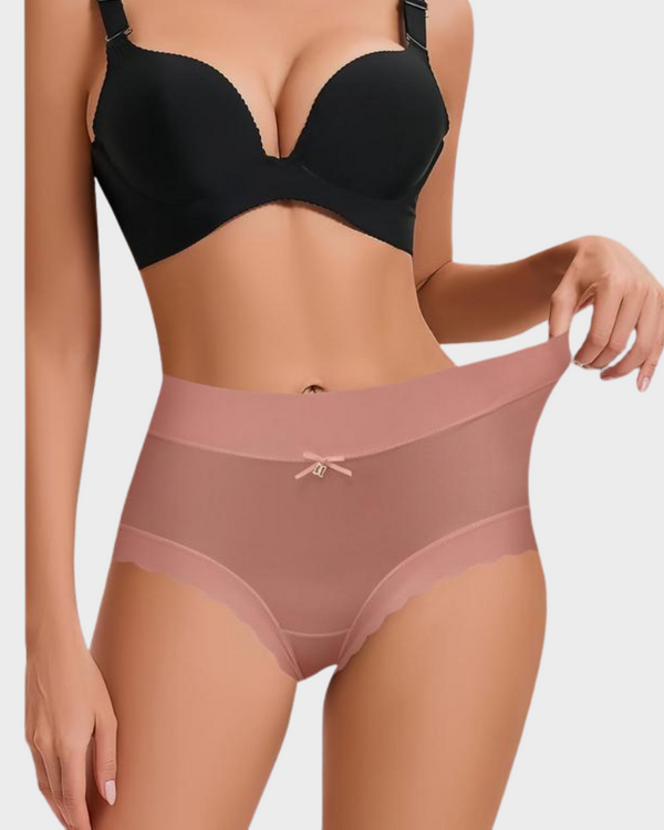 Luxurious Silky High-Waist Seamless Briefs with Elegant Scalloped Edges – 6-Pack