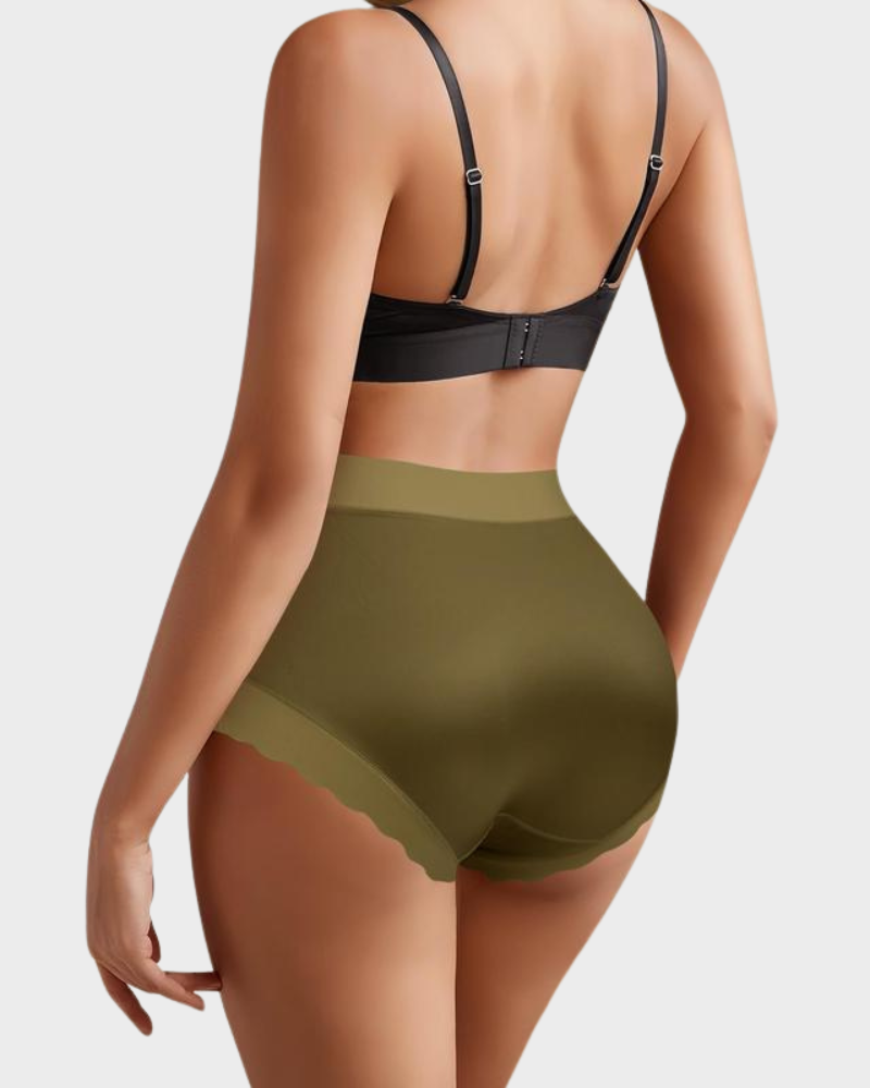 Luxurious Silky High-Waist Seamless Briefs with Elegant Scalloped Edges – 6-Pack