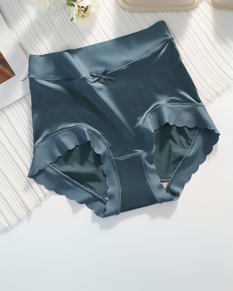 Luxurious Silky High-Waist Seamless Briefs with Elegant Scalloped Edges – 6-Pack