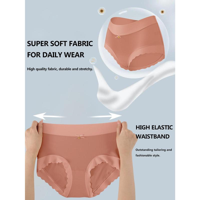 Luxurious Silky High-Waist Seamless Briefs with Elegant Scalloped Edges – 6-Pack