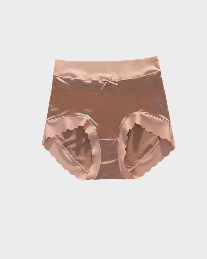 Luxurious Silky High-Waist Seamless Briefs with Elegant Scalloped Edges – 6-Pack