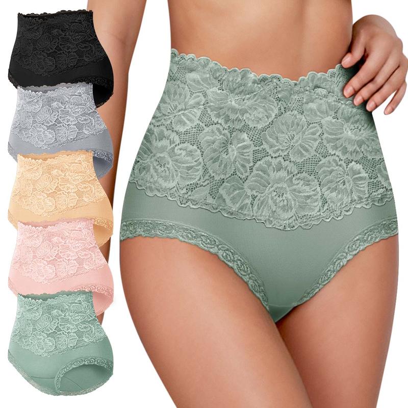Everyday Comfort: High-Waist Lace-Trim Panties, 5-Pack