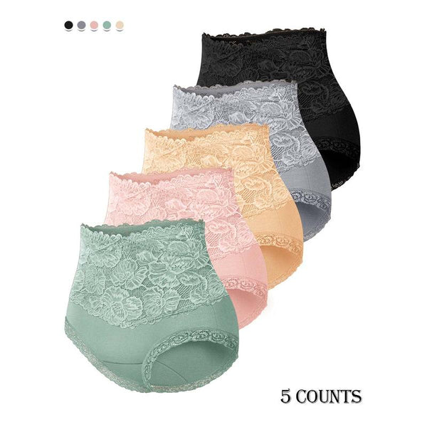 Everyday Comfort: High-Waist Lace-Trim Panties, 5-Pack