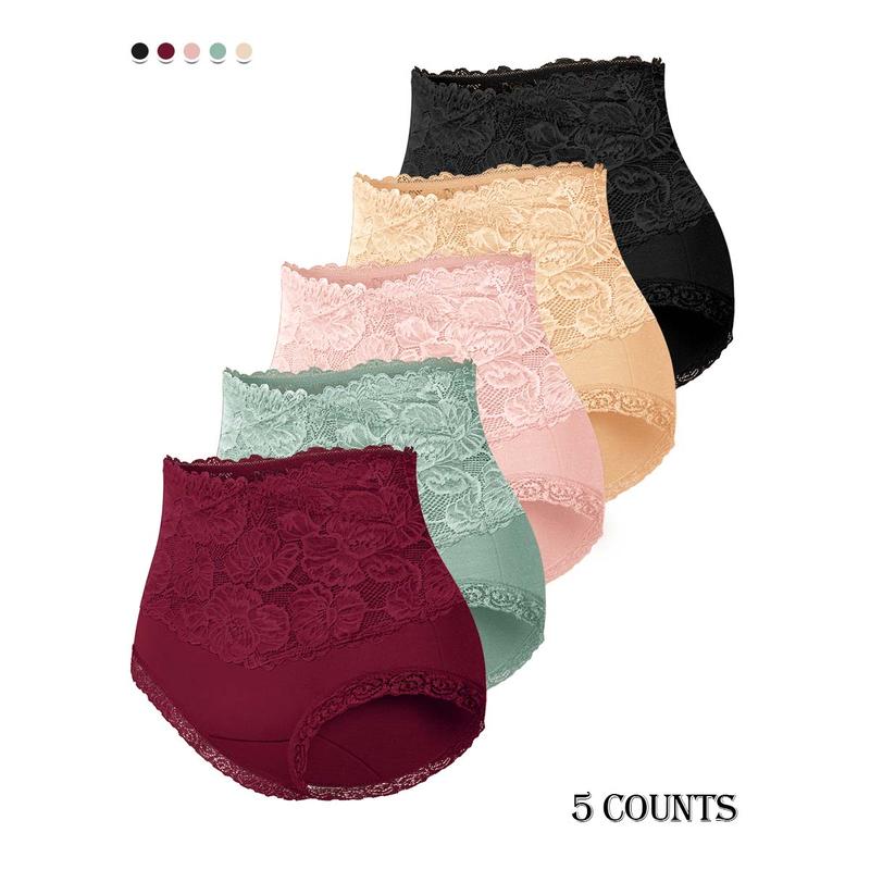 Everyday Comfort: High-Waist Lace-Trim Panties, 5-Pack