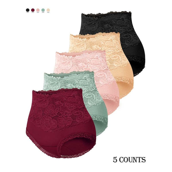 Everyday Comfort: High-Waist Lace-Trim Panties, 5-Pack