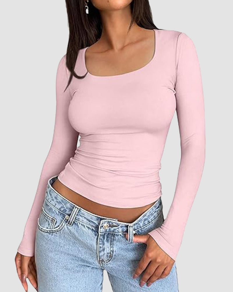 Sleek Slim-Fit Square-Neck Crop Top