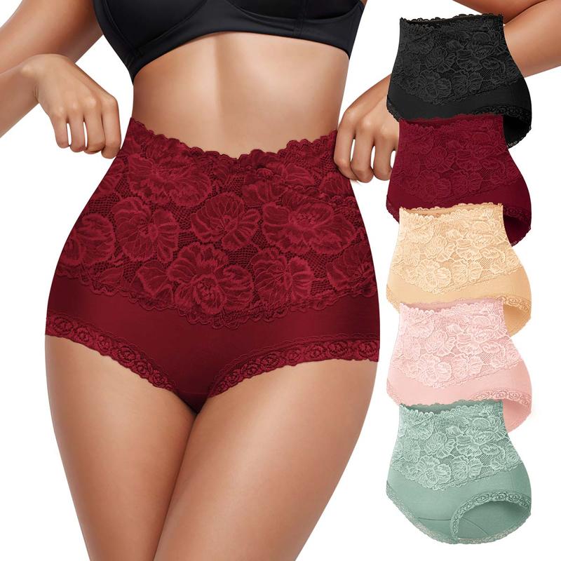 Everyday Comfort: High-Waist Lace-Trim Panties, 5-Pack