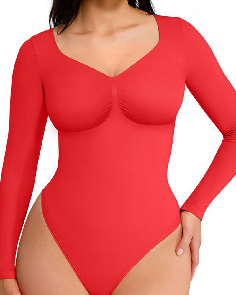 Women's Seamless Sculpting Long-Sleeve Thong Bodysuit for Tummy Control