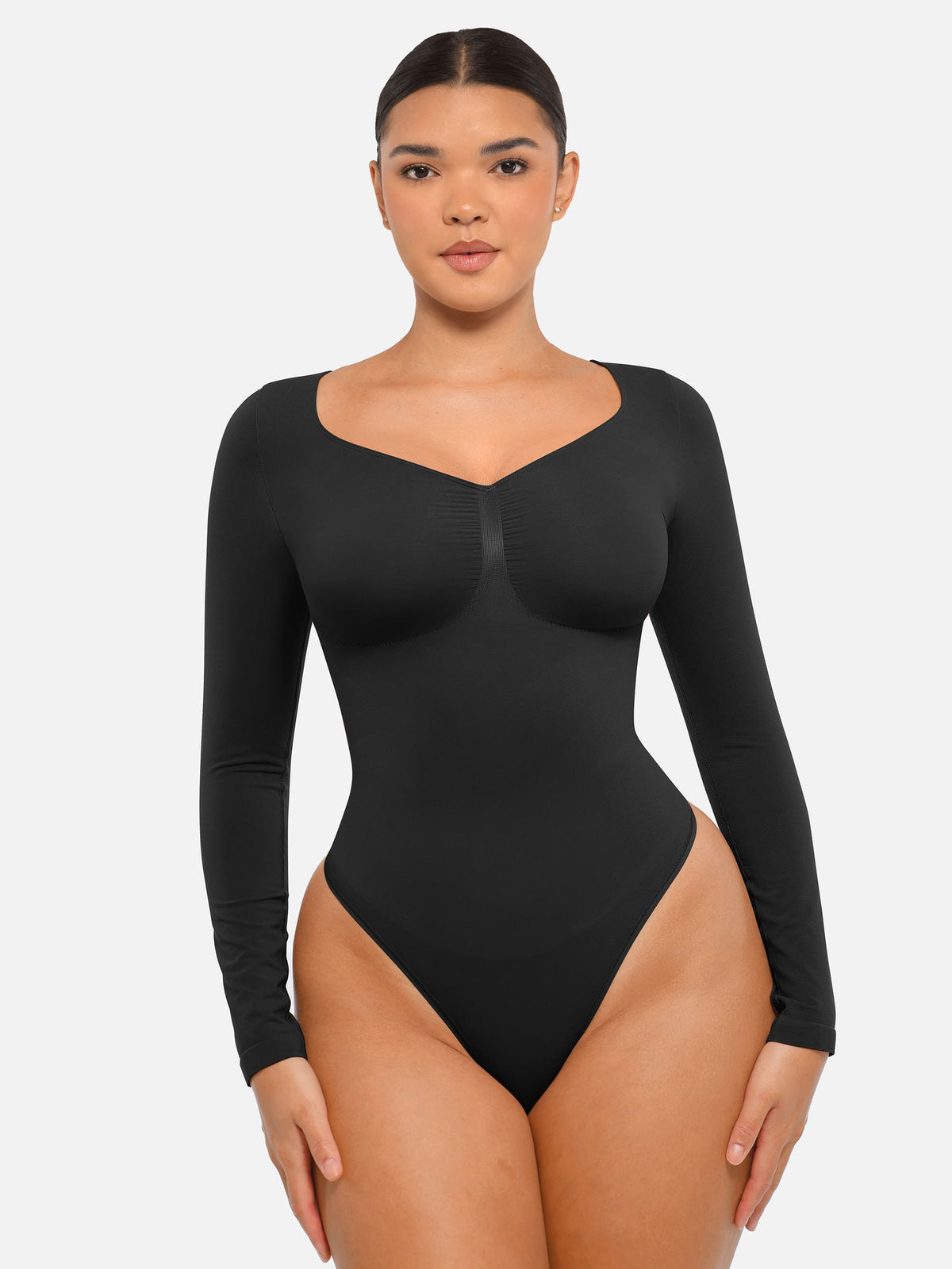 Women's Seamless Sculpting Long-Sleeve Thong Bodysuit for Tummy Control