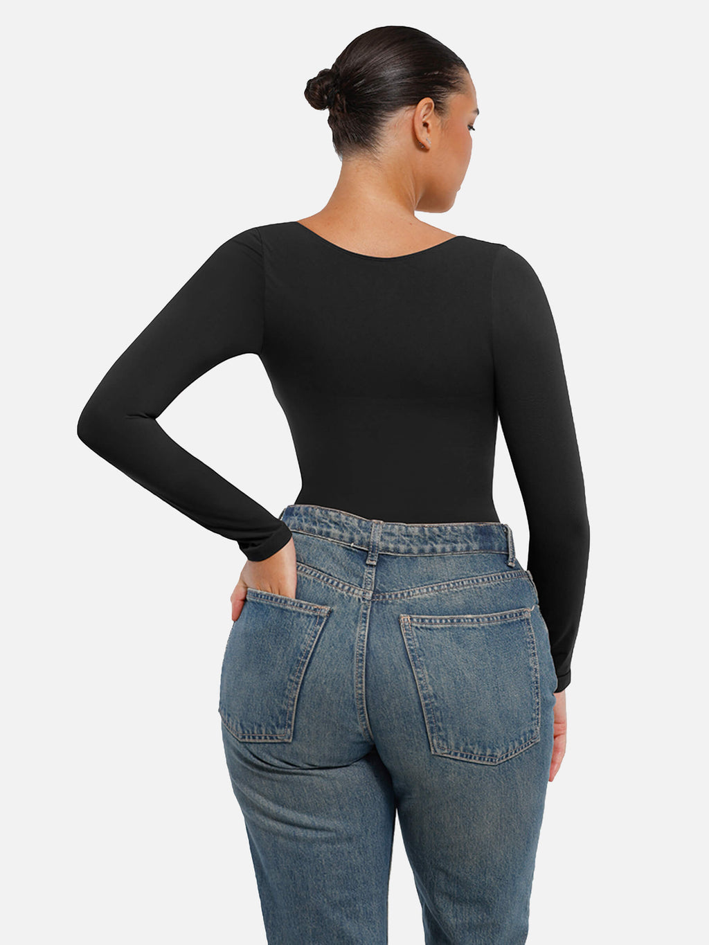 Women's Seamless Sculpting Long-Sleeve Thong Bodysuit for Tummy Control