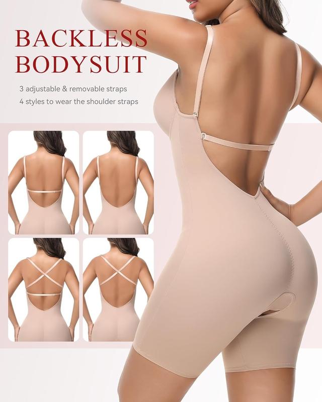 Women's U-Plunge Strapless Bodysuit Shapewear with Tummy Control, Built-In Bra and Low Back